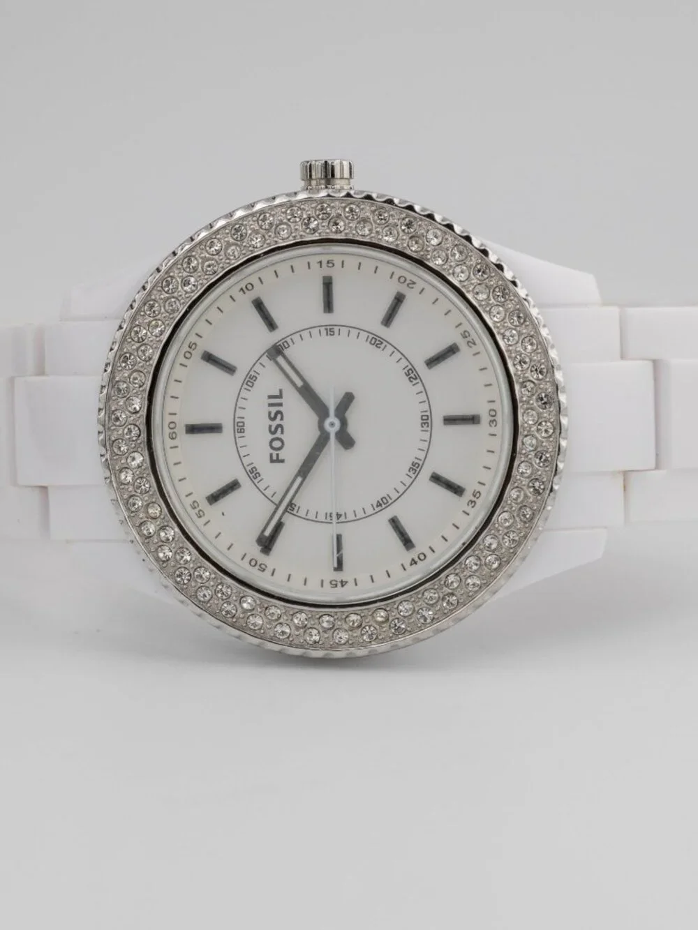 Fossil ES2444 Stella Glitz White Resin Quartz Analog Women's Watch New Battery